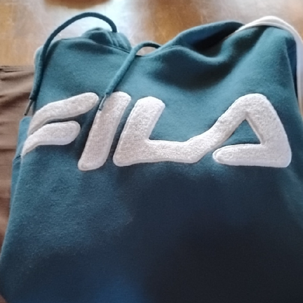 Fila Teal Pullover Hoodie with White Logo